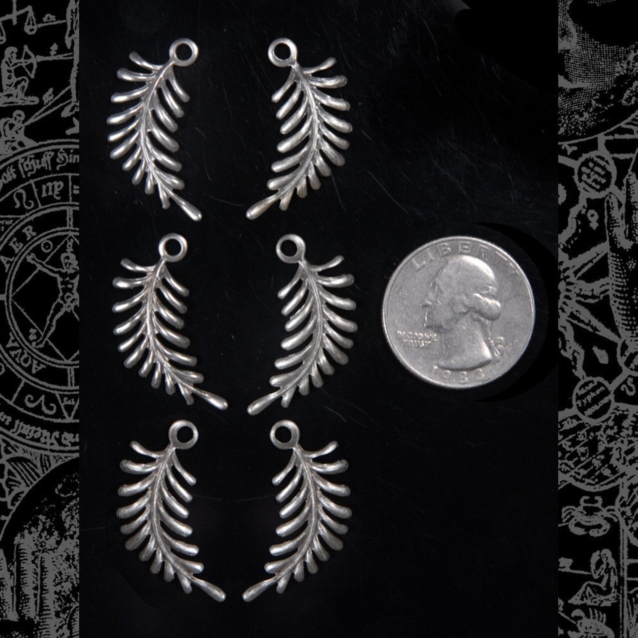 Antiqued Silver Plated Brass Twisted Fern Charms - Three Sets of Two - S-C01